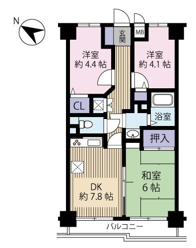 Floor plan. 3DK, Price 11.5 million yen, Footprint 51.3 sq m , Balcony area 5.23 sq m