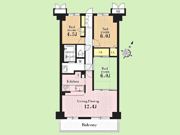 Floor plan. 3LDK, Price 16.8 million yen, Occupied area 69.44 sq m , Balcony area 9.3 sq m