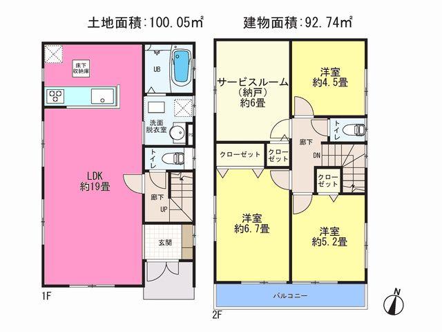Floor plan. (4 Building), Price 37,800,000 yen, 3LDK+S, Land area 100.05 sq m , Building area 92.74 sq m