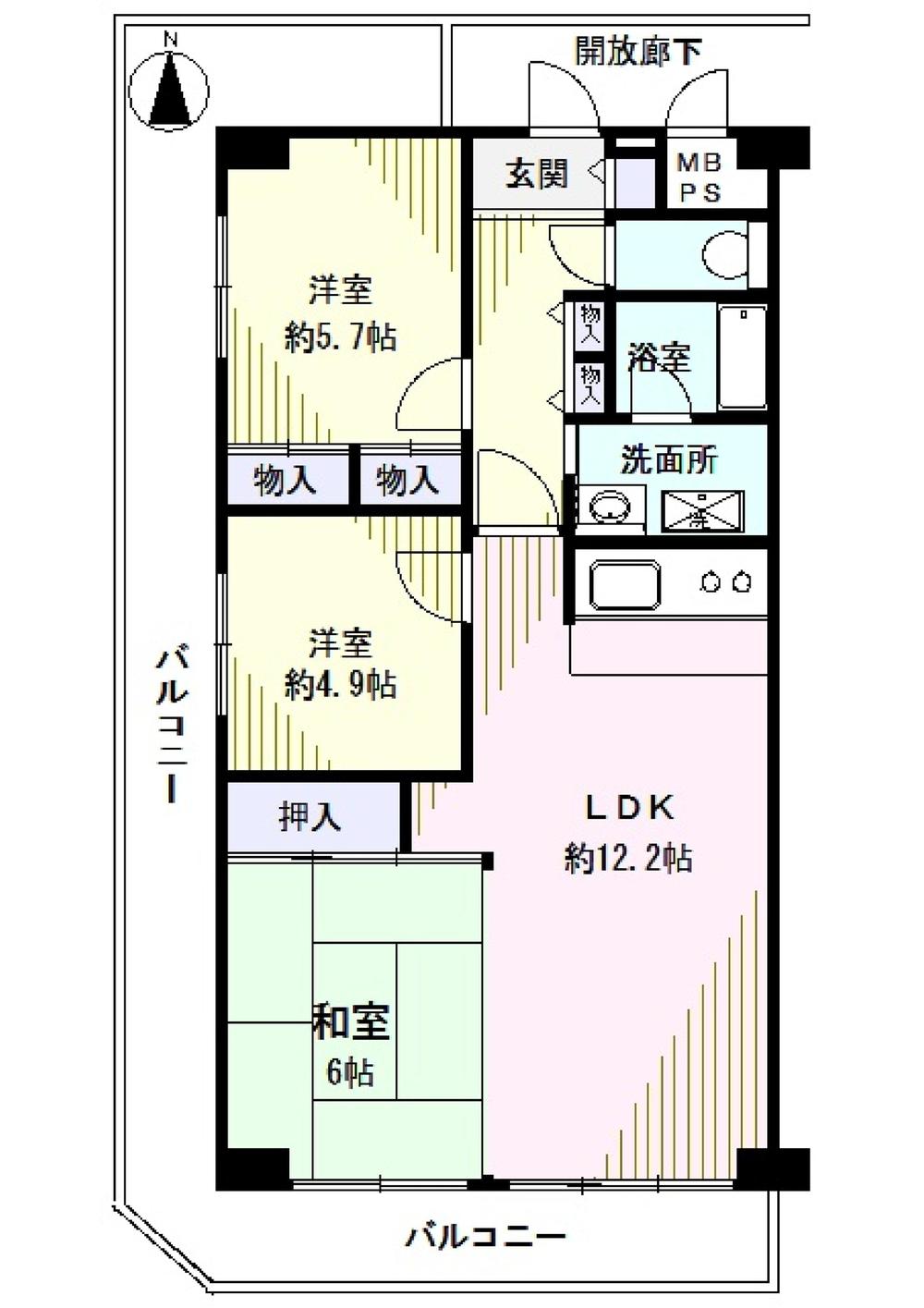 Floor plan. 3LDK, Price 14.8 million yen, Footprint 69 sq m , Balcony area 20.38 sq m