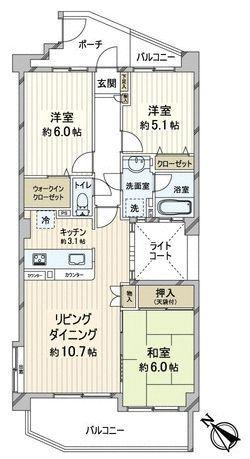Floor plan. 3LDK, Price 24,800,000 yen, Footprint 67.7 sq m , Balcony area 11.52 sq m