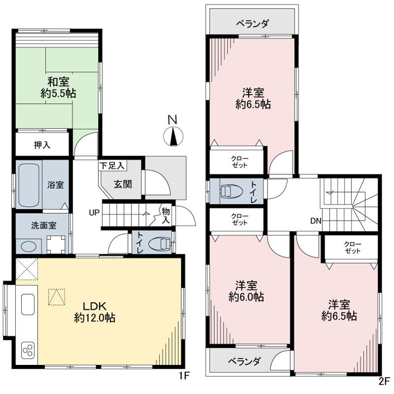 Floor plan. 20.8 million yen, 4LDK, Land area 93 sq m , Building area 89.63 sq m