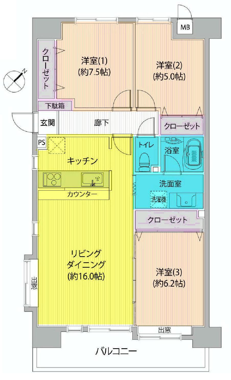 Floor plan. 3LDK, Price 16.8 million yen, Occupied area 73.21 sq m , Balcony area 9.52 sq m were indoor reform implementation