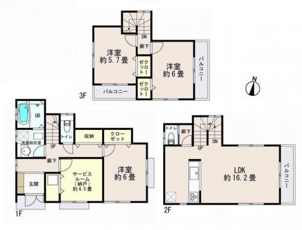 Floor plan. 34,800,000 yen, 3LDK+S, Land area 95.56 sq m , Building area 98.53 sq m 2 Building