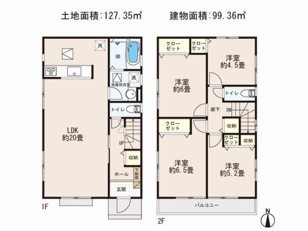 Floor plan. 35,800,000 yen, 4LDK, Land area 127.35 sq m , Building area 99.36 sq m