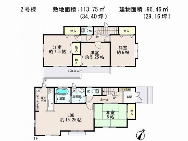 Floor plan. 33,800,000 yen, 4LDK, Land area 113.75 sq m , Building area 96.46 sq m