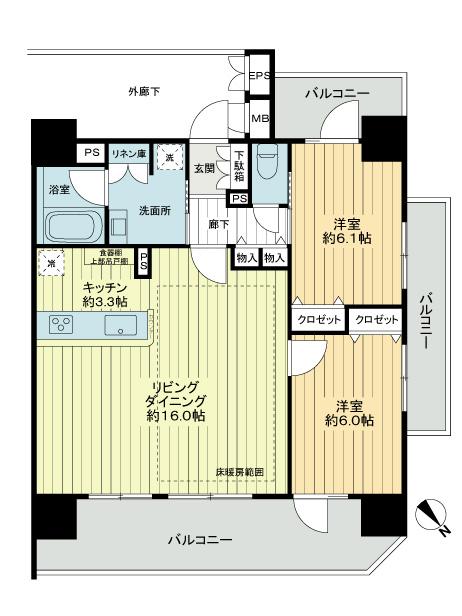 Floor plan. 2LDK, Price 27.5 million yen, Occupied area 68.88 sq m , Balcony area 24.8 sq m floor plan
