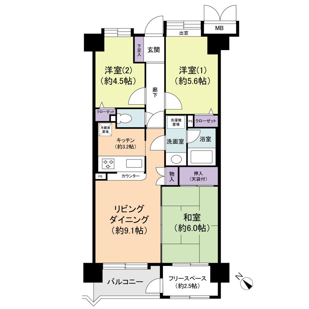 Floor plan. 3LDK, Price 18.2 million yen, Occupied area 64.95 sq m , Balcony area 4.65 sq m