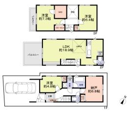 Floor plan. 39,800,000 yen, 3LDK + S (storeroom), Land area 72.72 sq m , Building area 108.73 sq m