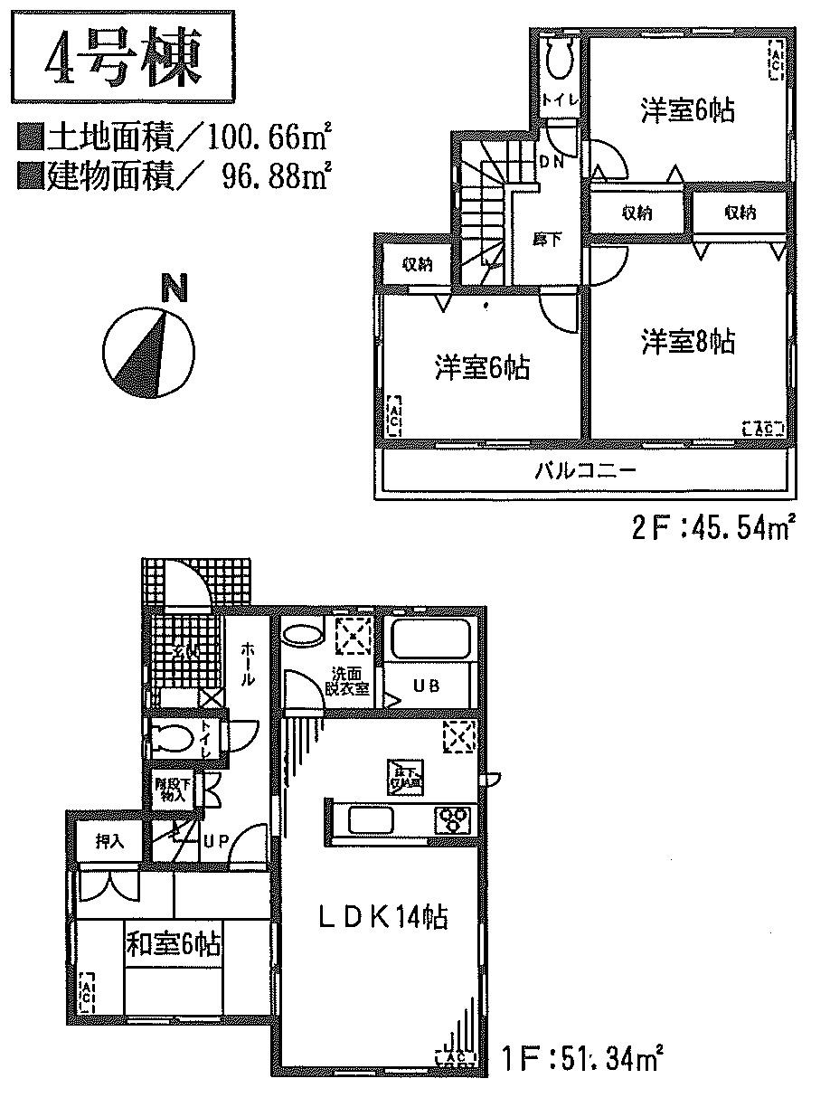 Floor plan. (4 Building), Price 21,800,000 yen, 4LDK, Land area 100.66 sq m , Building area 96.88 sq m