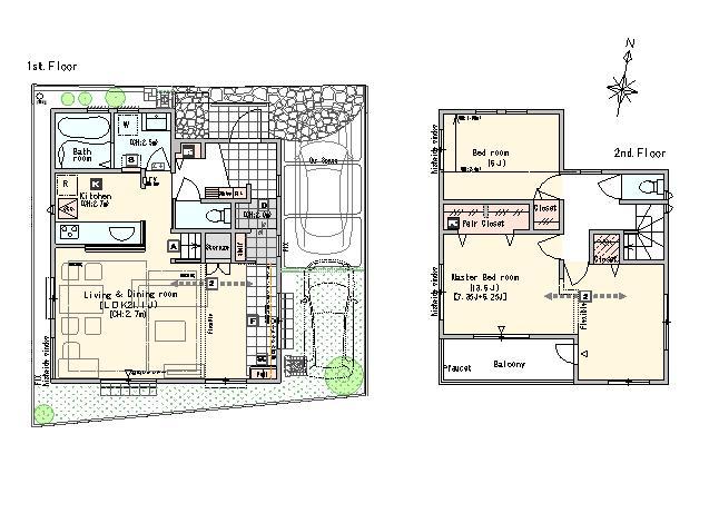 Floor plan. 26,800,000 yen, 2LDK, Land area 100.1 sq m , Building area 97.5 sq m 2 Building floor plan Car space is two Allowed.