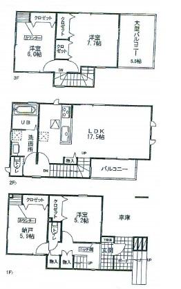 Floor plan. 28.8 million yen, 3LDK + S (storeroom), Land area 82.77 sq m , Building area 113.02 sq m floor plan
