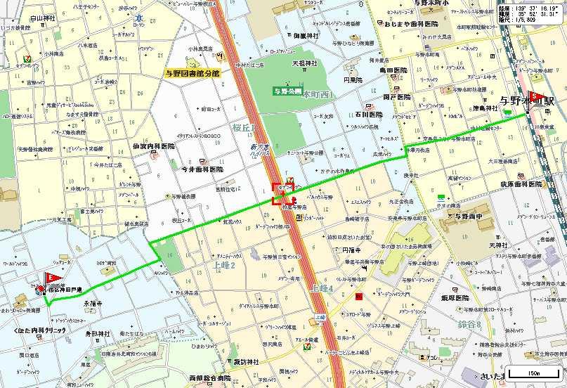 Local guide map. Walk the route from Yonohonmachi