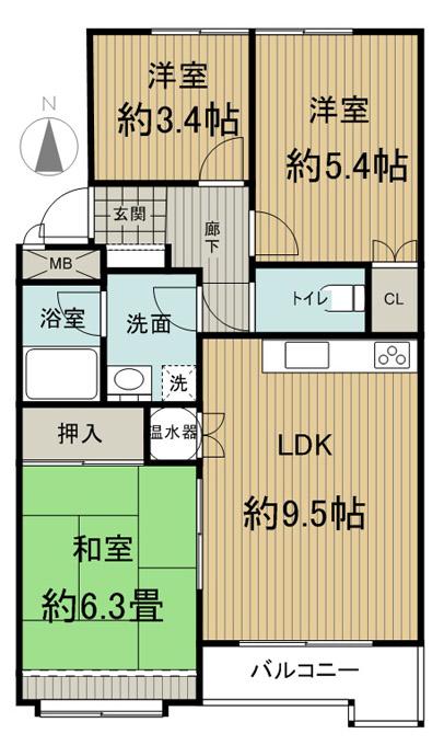 Floor plan. 3DK, Price 9 million yen, Occupied area 61.33 sq m , Balcony area 3.36 sq m easy-to-use floor plans ^^