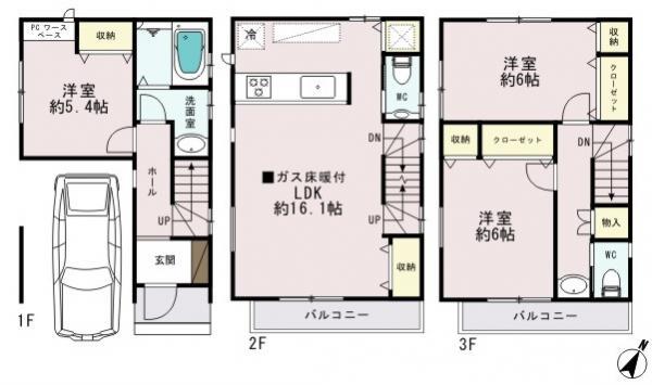 Floor plan. 32,800,000 yen, 3LDK, Land area 50 sq m , Building area 98.57 sq m