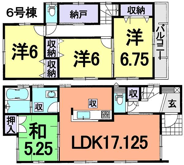 Floor plan. (6 Building), Price 27,800,000 yen, 4LDK, Land area 106.12 sq m , Building area 99.57 sq m
