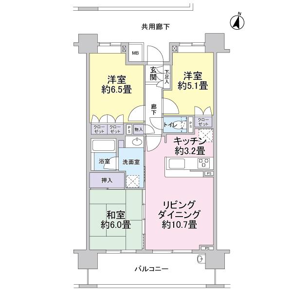 Floor plan. 3LDK, Price 23.5 million yen, Occupied area 68.72 sq m , Balcony area 11.88 sq m