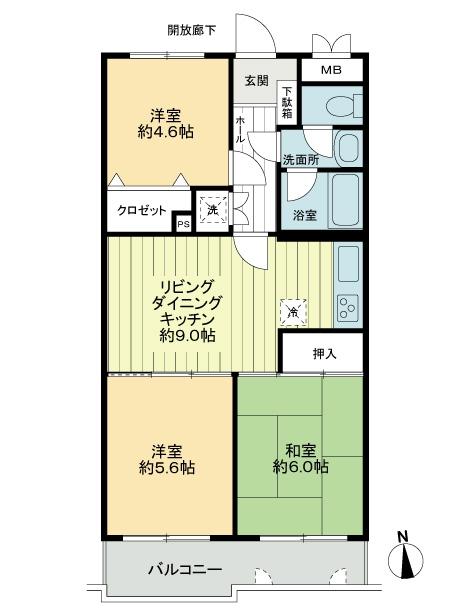 Floor plan. 3LDK, Price 7.9 million yen, Occupied area 55.62 sq m , Balcony area 6.07 sq m 3LDK