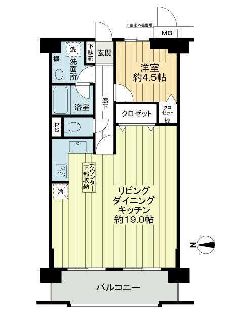 Floor plan. 1LDK, Price 12.5 million yen, Occupied area 54.12 sq m , Balcony area 8.12 sq m floor plan