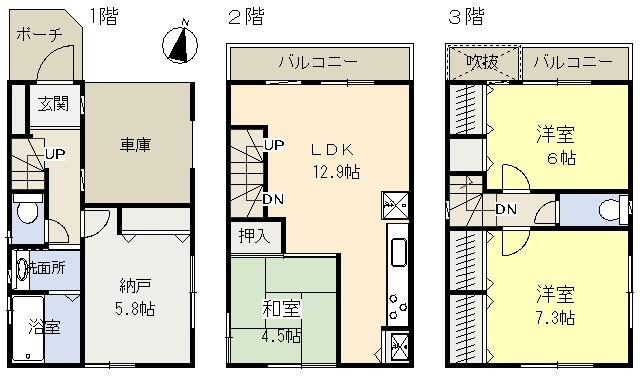 Floor plan. 21,800,000 yen, 3LDK + S (storeroom), Land area 51.78 sq m , Building area 85.05 sq m