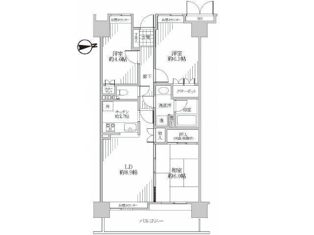 Floor plan. 3LDK, Price 20,980,000 yen, Occupied area 65.02 sq m , Balcony area 10.62 sq m
