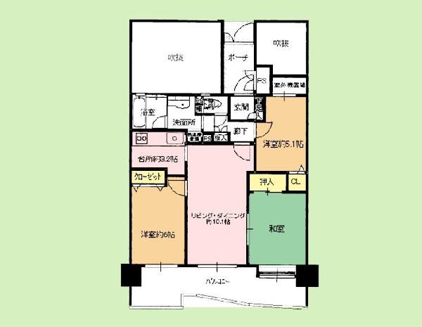 Floor plan. 3LDK, Price 18.5 million yen, Footprint 65.6 sq m , Balcony area 13.77 sq m