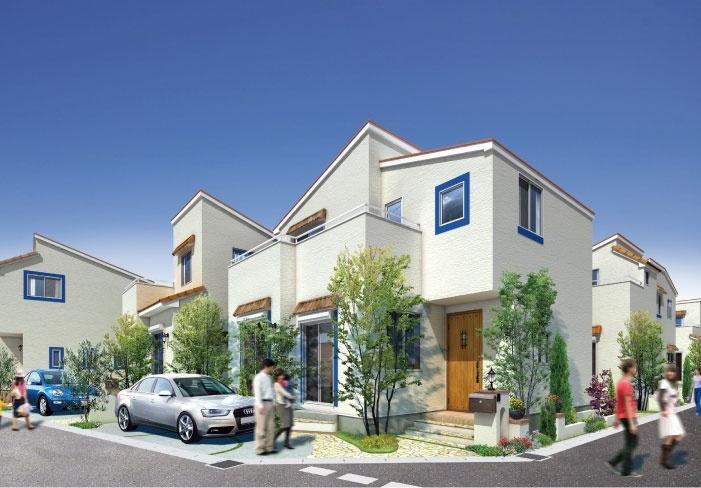 Rendering (appearance). Facade vivid contrast of white walls and brown roof decorate the appearance ・ design