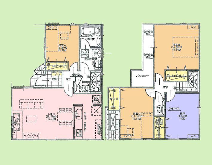 Floor plan. (C Building), Price 33,800,000 yen, 3LDK, Land area 88.47 sq m , Building area 98.53 sq m