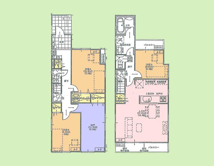Floor plan. (D Building), Price 33,800,000 yen, 4LDK, Land area 88.51 sq m , Building area 98.12 sq m