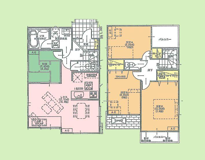 Floor plan. (E Building), Price 29,800,000 yen, 4LDK, Land area 113.1 sq m , Building area 91.08 sq m