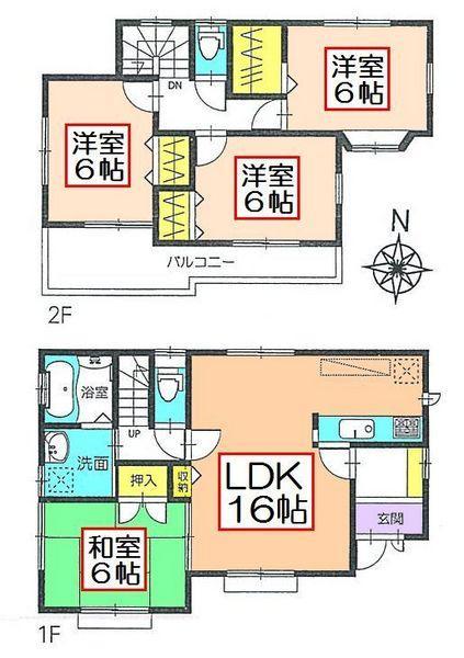 Floor plan. 30,800,000 yen, 4LDK, Land area 121.3 sq m , Building area 96.05 sq m Zenshitsuminami direction, Good housing per yang of the two sides lighting. Japanese-style room is adjacent to the living room, Is a floor plan of the easy-to-use 4LDK. 