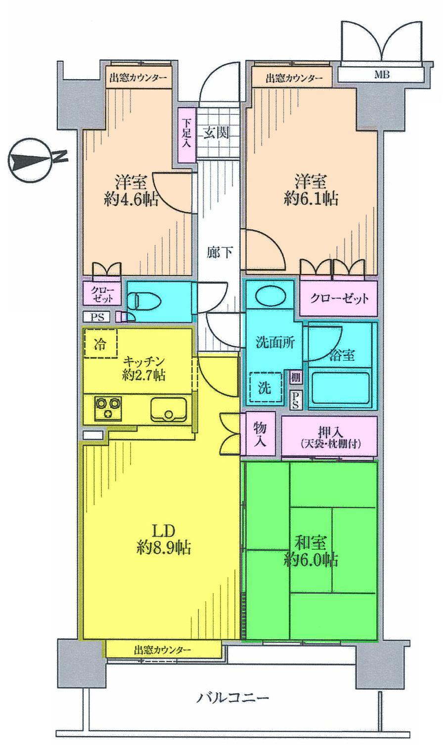 Floor plan. 3LDK, Price 20,980,000 yen, Occupied area 65.02 sq m , Balcony area 10.62 sq m daylighting ・ View of nice room
