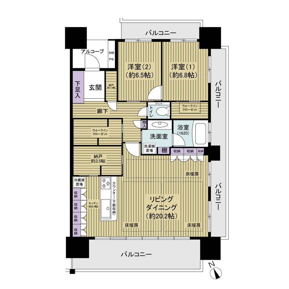 Floor plan. 2LDK, Price 67 million yen, Footprint 100 sq m , Balcony area 33.59 sq m about 100 sq m  ・ 3 direction room