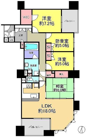 Floor plan. 4LDK, Price 56,800,000 yen, Occupied area 98.39 sq m , Balcony area 13.3 sq m