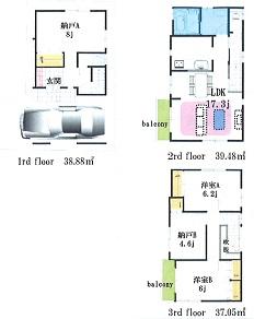 Floor plan. 34,800,000 yen, 2LDK + 2S (storeroom), Land area 67.75 sq m , Building area 115.41 sq m