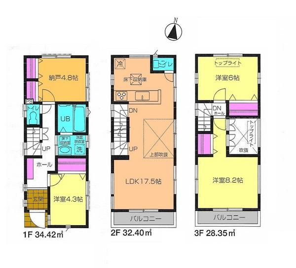 Floor plan. 37,800,000 yen, 3LDK+S, Land area 85.37 sq m , Building area 95.17 sq m