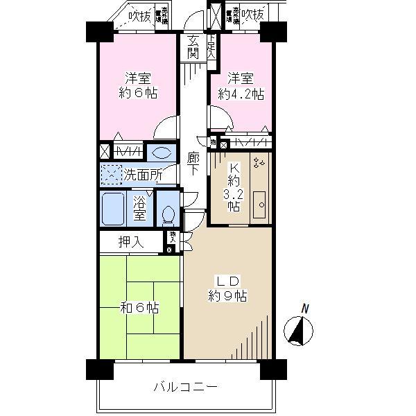 Floor plan. 3LDK, Price 26.7 million yen, Footprint 64.2 sq m , Balcony area 10.44 sq m