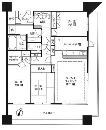 Floor plan. 3LDK, Price 57,800,000 yen, Occupied area 91.11 sq m , Balcony area 29.86 sq m