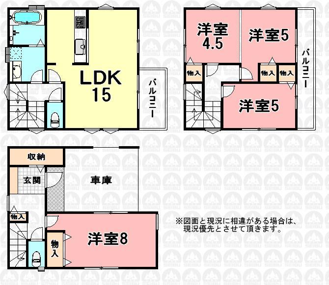 Floor plan. (Building 2), Price 38,800,000 yen, 3LDK, Land area 74.32 sq m , Building area 110.12 sq m