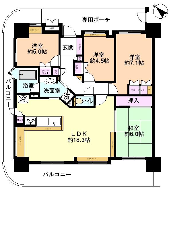 Floor plan. 4LDK, Price 42,800,000 yen, Occupied area 87.15 sq m , Balcony area 32.53 sq m   ◆ Exposure to the sun ・ Ventilation ・ Room of 10 floor nice view. There is a sense of open.