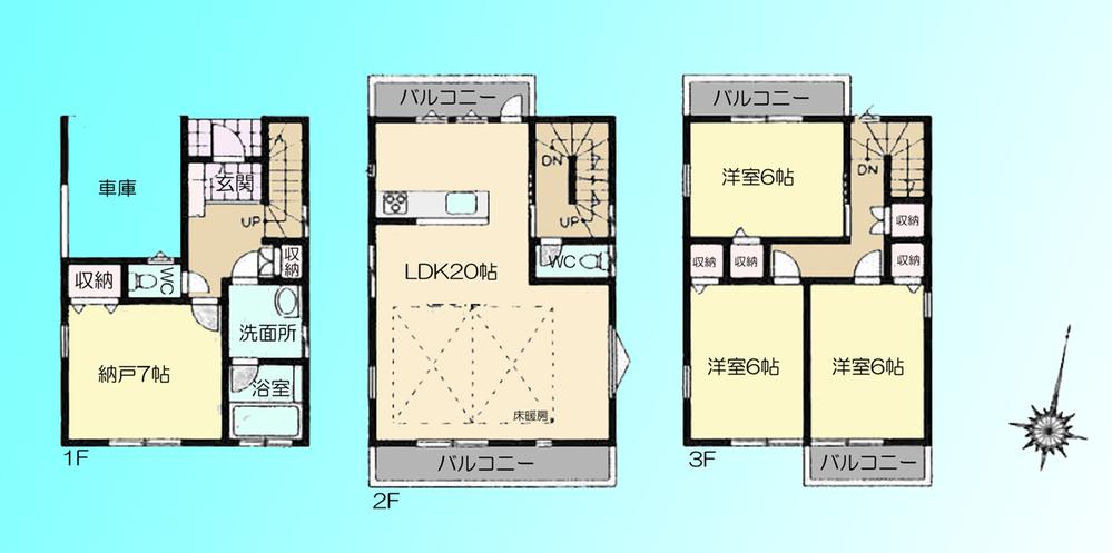 Floor plan. 49,800,000 yen, 3LDK + S (storeroom), Land area 66.58 sq m , Building area 120.05 sq m