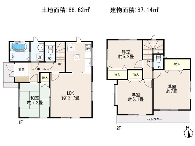Floor plan. (A), Price 33,800,000 yen, 4LDK, Land area 88.62 sq m , Building area 87.14 sq m