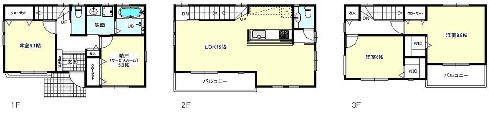 Floor plan. (A Building), Price 56,800,000 yen, 3LDK+S, Land area 80.86 sq m , Building area 113.02 sq m