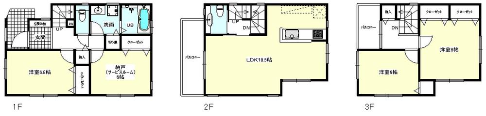 Floor plan. (D Building), Price 56,300,000 yen, 3LDK+S, Land area 80.82 sq m , Building area 113.02 sq m