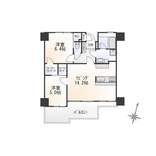 Floor plan. 2LDK, Price 36,200,000 yen, Occupied area 59.82 sq m , Balcony area 12.75 sq m