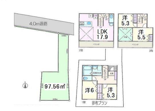 Compartment figure. Land price 29,800,000 yen, Land area 97.56 sq m