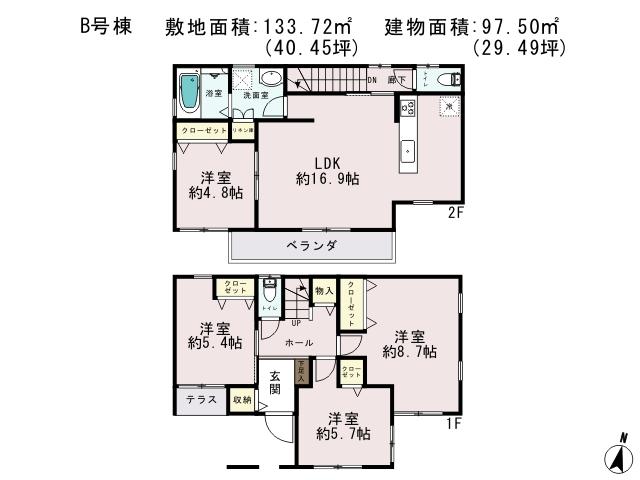 Floor plan. 37,800,000 yen, 4LDK, Land area 133.72 sq m , Building area 97.5 sq m