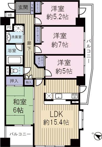 Floor plan. 4LDK, Price 28,900,000 yen, Occupied area 86.38 sq m , Balcony area 12.1 sq m