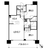 Floor: 2LDK + WIC, the area occupied: 56.1 sq m