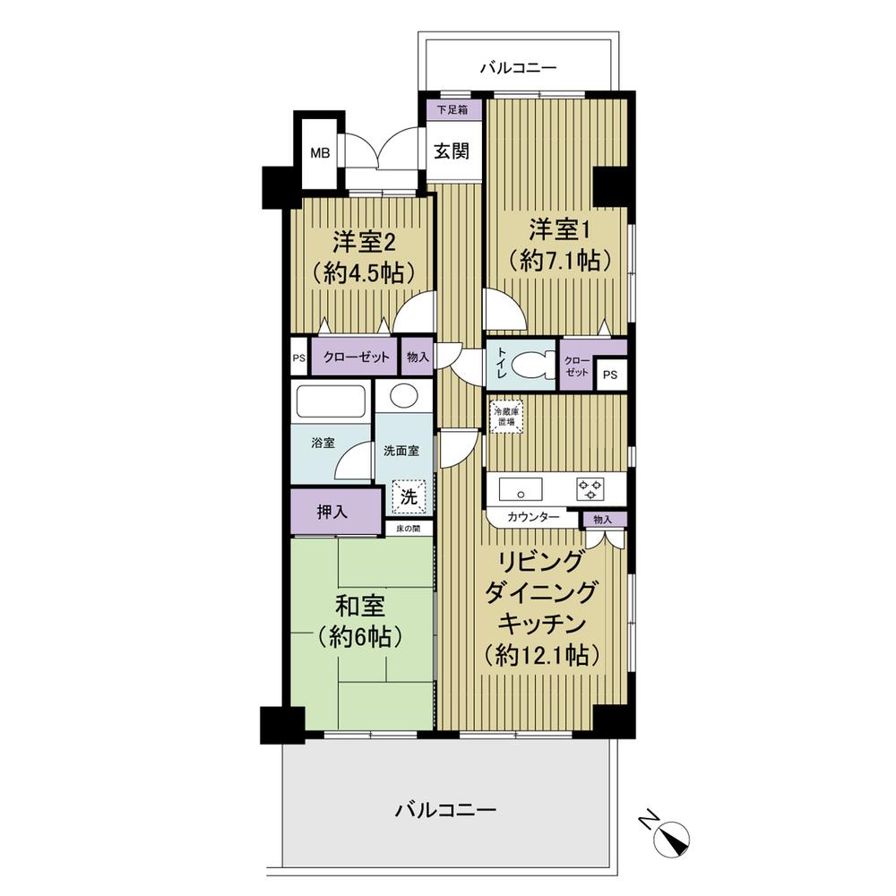 Floor plan. 3LDK, Price 24,900,000 yen, Occupied area 68.49 sq m , Balcony area 17.48 sq m 3LDK, Mato of about 68 sq m